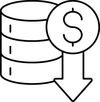 base de datos costo reducción y datos almacenamiento precio soltar icono. nube servidor costo minimización, datos administración presupuesto disminuir, financiero ahorros en alojamiento, base de datos mejoramiento vector