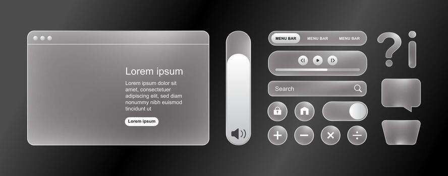 Glass Effect UI Interface Element Set vector