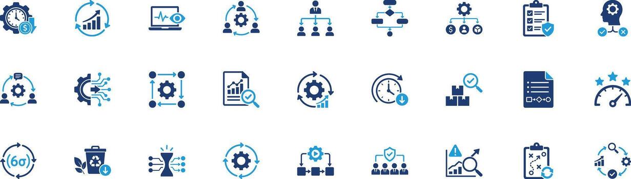 Process Improvement and Workflow Solid Icon Set vector
