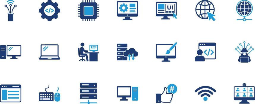 Internet Computer Solid Icon Set vector