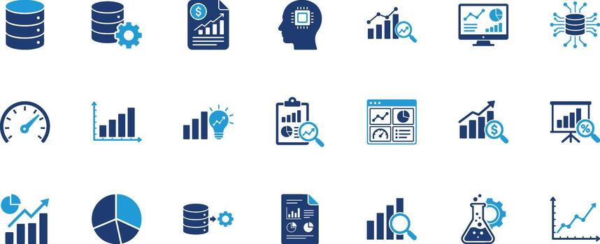 Data Analytics and Big Data Solid Icon Set vector