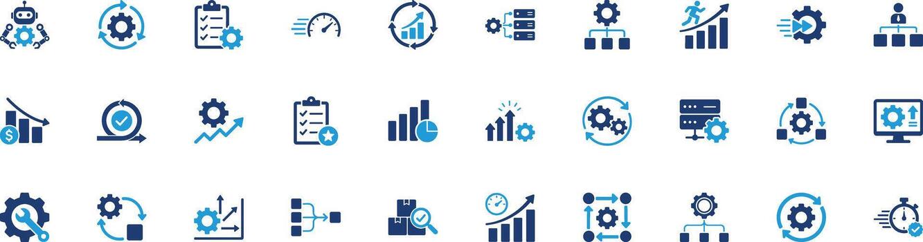 Workflow Optimization and Efficiency Solid Icon Set vector