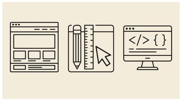 web desarrollo flujo de trabajo íconos demostración sitio web diseño redacción y programación con desarrollo programación redacción estructura metálica software Ingenieria técnico gráficos vector