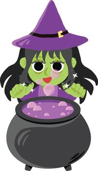 Cute Witch Brewing Magic Potion vector