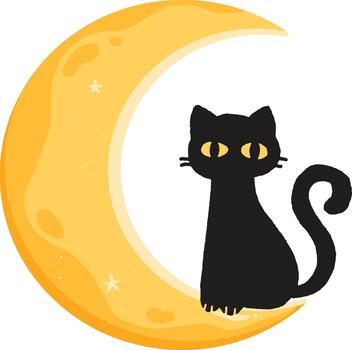 Cute Black Cat Moon vector