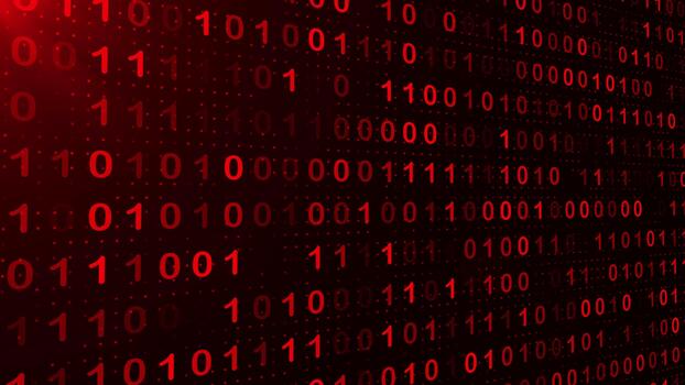 Binary code red and white with digits moving on screen, Algorithm binary of digital data code video