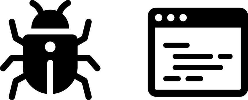 Software bug and computer code window icons for programming and web development projects vector
