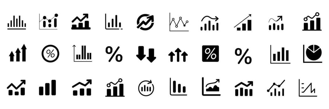 Increase and Decrease icon set. Business growth and fall graph symbol. illustration. vector