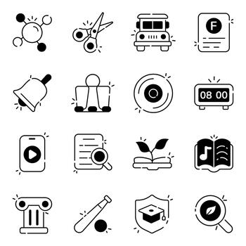educación, estudiar y aprendizaje sólido íconos vector