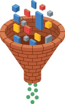 Data processing funnel filtering raw information vector