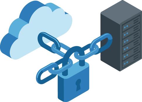 nube informática datos seguridad con candado y cadena vector