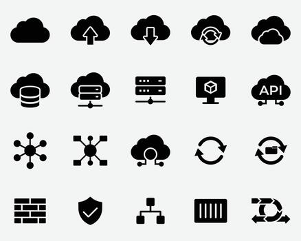 Cloud Computing Solid Icons for Storage Server Network and Data Management vector