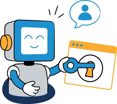 Robot requesting digital access through a user authentication interface. vector