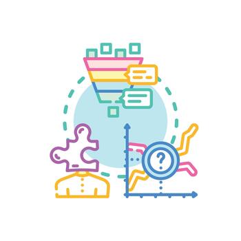 Analytical thinking patterns, problem solving, and research process vector