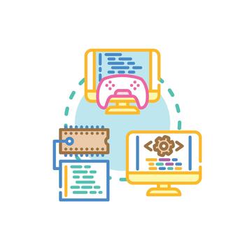 programadores creando software código y desarrollando tecnologías vector