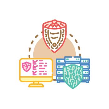 Cybersecurity firewall protecting computer network server data vector