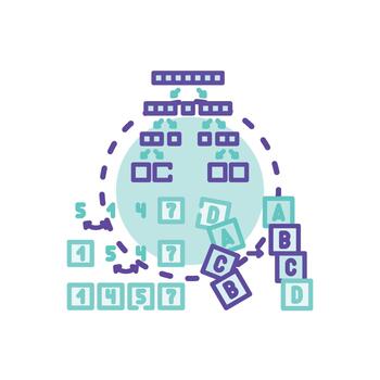 Bubble sort algorithm comparison and swapping data concept vector