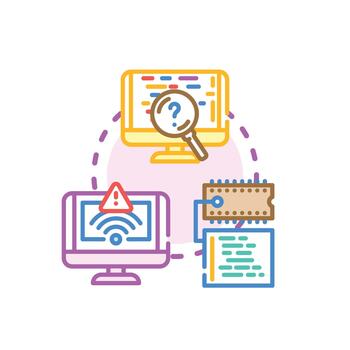 Code troubleshooting process resolving software development issues vector