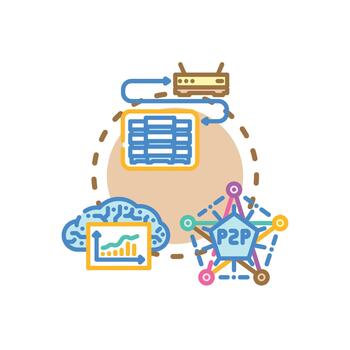 Distributed infrastructure architecture concept with cloud computing vector