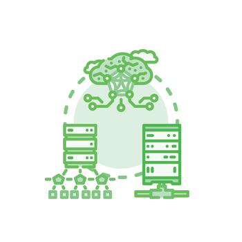 Database node network connecting data cloud computing systems vector