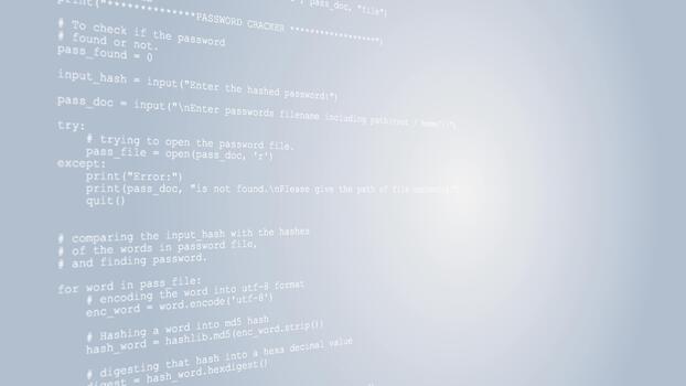 Scrolling Python Password Cracker Script Code on Digital Background video