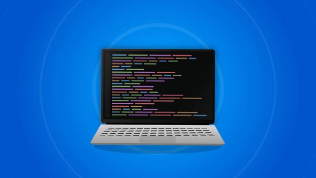 animiert Laptop mit Programmierung Code Software Entwicklung Hintergrund video