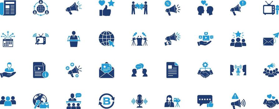 público relaciones sólido icono conjunto vector