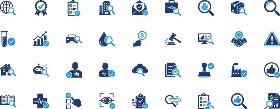 Inspection Solid Icon Set vector