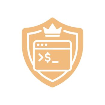 Secure Coding Shield with Crown Icon and Command Line Interface vector