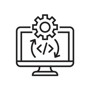 computadora pantalla mostrando código con engranaje para proceso y flujo de trabajo mejoramiento durante desarrollo vector