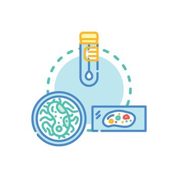Microbe study icon exploring edition pathogen interaction. vector