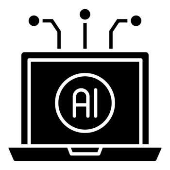artificial inteligencia ordenador portátil sólido icono vector