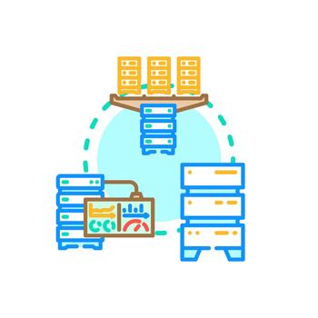 range Server room infrastructure managing database cloud. computing vector