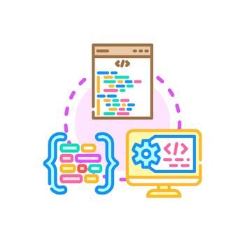 Converting diagram to code stylized for. software development vector