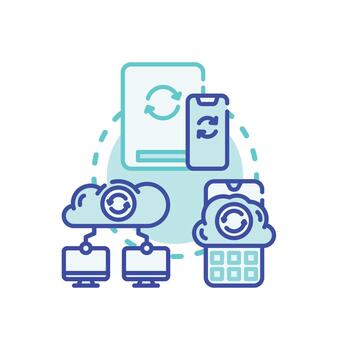 Synchronizing digital. devices activities pack through cloud computing vector
