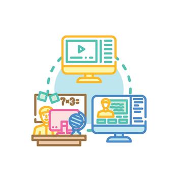 E learning tutorial material access clean digital education. process vector
