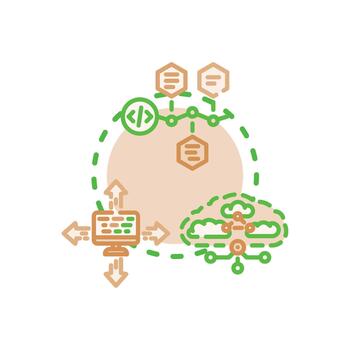 variety. Software deployment concept with cloud computing integration vector