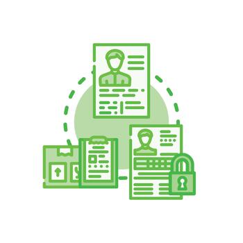 Application. stylized document state management process flow vector