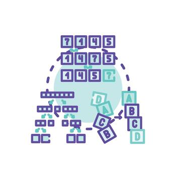 Bubble sort algorithm stylized visualizing data. processing steps vector
