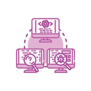 Software coder developing range digital program. and working with team vector