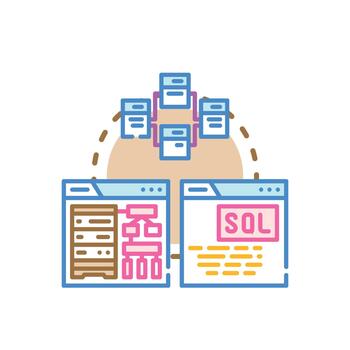 Relational database server processing. variants data storage concept vector