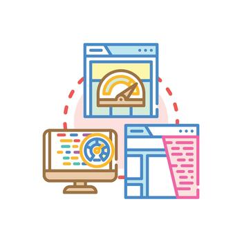 Optimizing website performance and analyzing. digital data range concept vector