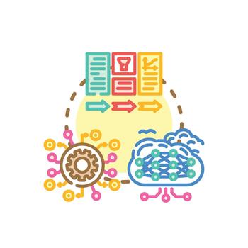 Data integration between systems computer network variety concept. vector