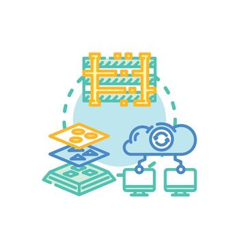 Data mix stack. layers processing information flow vector