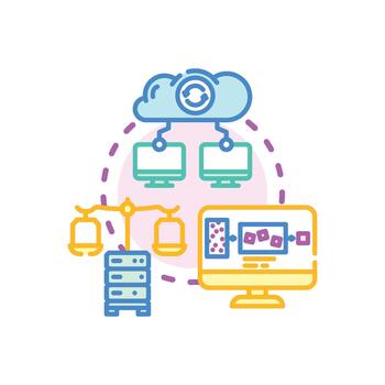 Interconnected data looks streams processing digital information network. vector