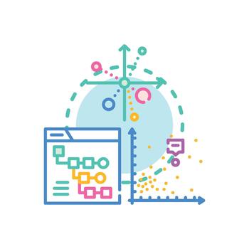 Scatter plot relationship study stylized analyzing data. visualization vector