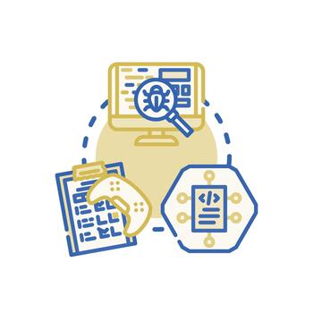 Programmers debugging software and refining code. minimal development process vector