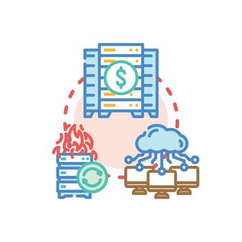 Data center management forms operating. secure cloud computing vector