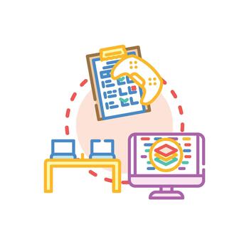 Developer. workstation creating range and optimizing software projects vector