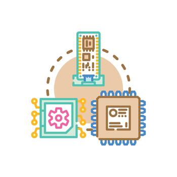 Microchip and external peripherals set technology development. process vector